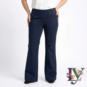 LOFT Navy Sailor Style Wide Leg Pants Size 10 High Waist Button Front Pockets